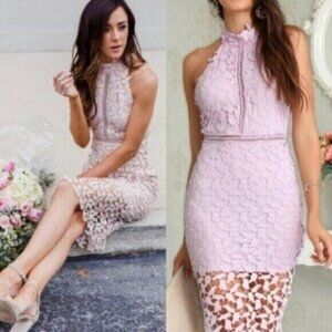 NWT Bardot Gemma Orchid Purple Lace Crochet Halter Open Back Dress Size 10/L